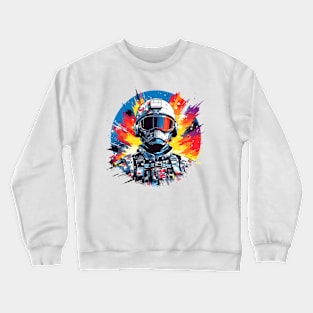 Man With Helmet Video Game Character Futuristic Warrior Portrait  Abstract Crewneck Sweatshirt